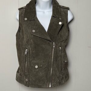 Blank NYC Dark Olive Women's Suede Vest Angle Zip Snaps and Zip Pockets Size S